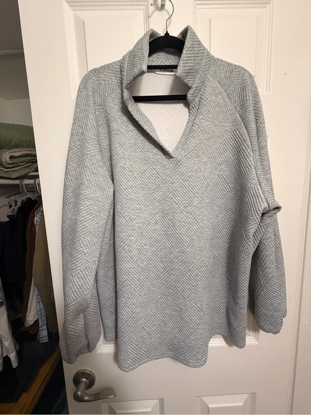 Light Gray Quilted Pullover Sweater